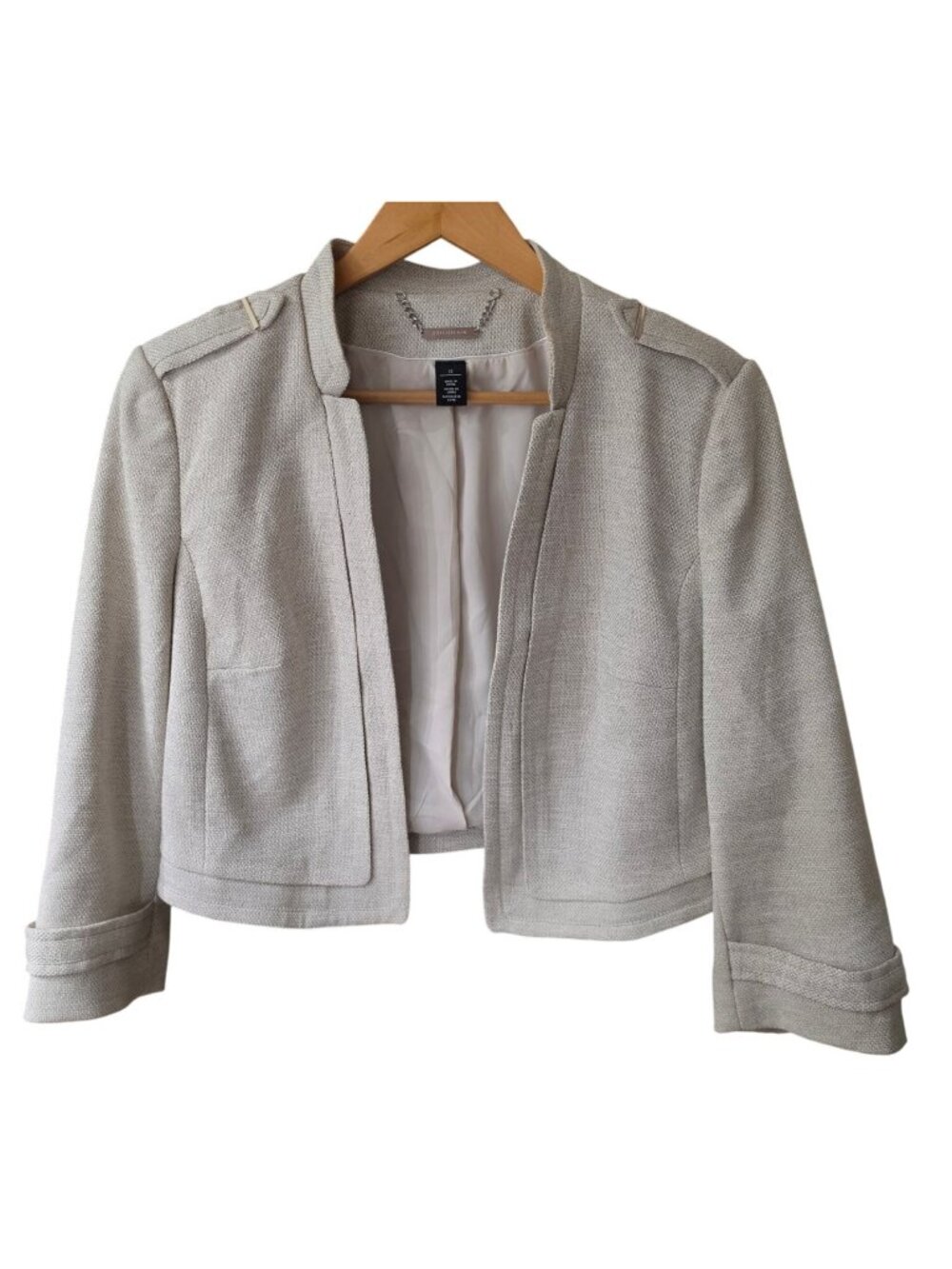 WHBM Fawn Cropped Textured Jacket Open Front Career Blazer Womens Size 12 - Picture 2 of 5